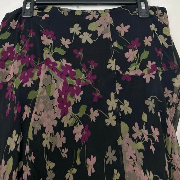 Lauren Ralph Lauren Silk Black Purple Floral Midi Skirt Y2K Romantic Size 10 - Picture 9 of 11